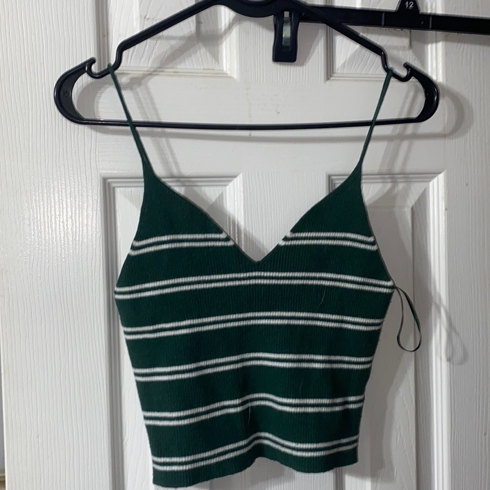 Green and white striped cropped shirt